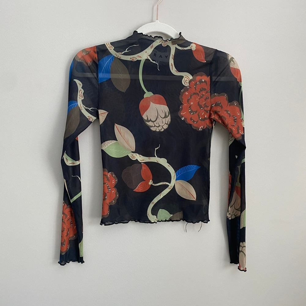 Sheer Black Floral Mesh Long-Sleeve Top - Picture 2 of 7